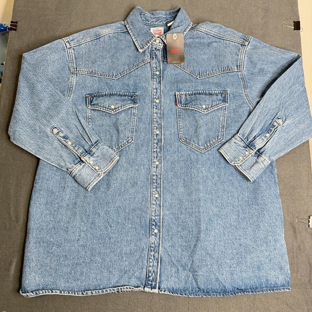 Levi's Shirt Womens XL Dylan Indigo Stonewash Relaxed Western Denim Shacket